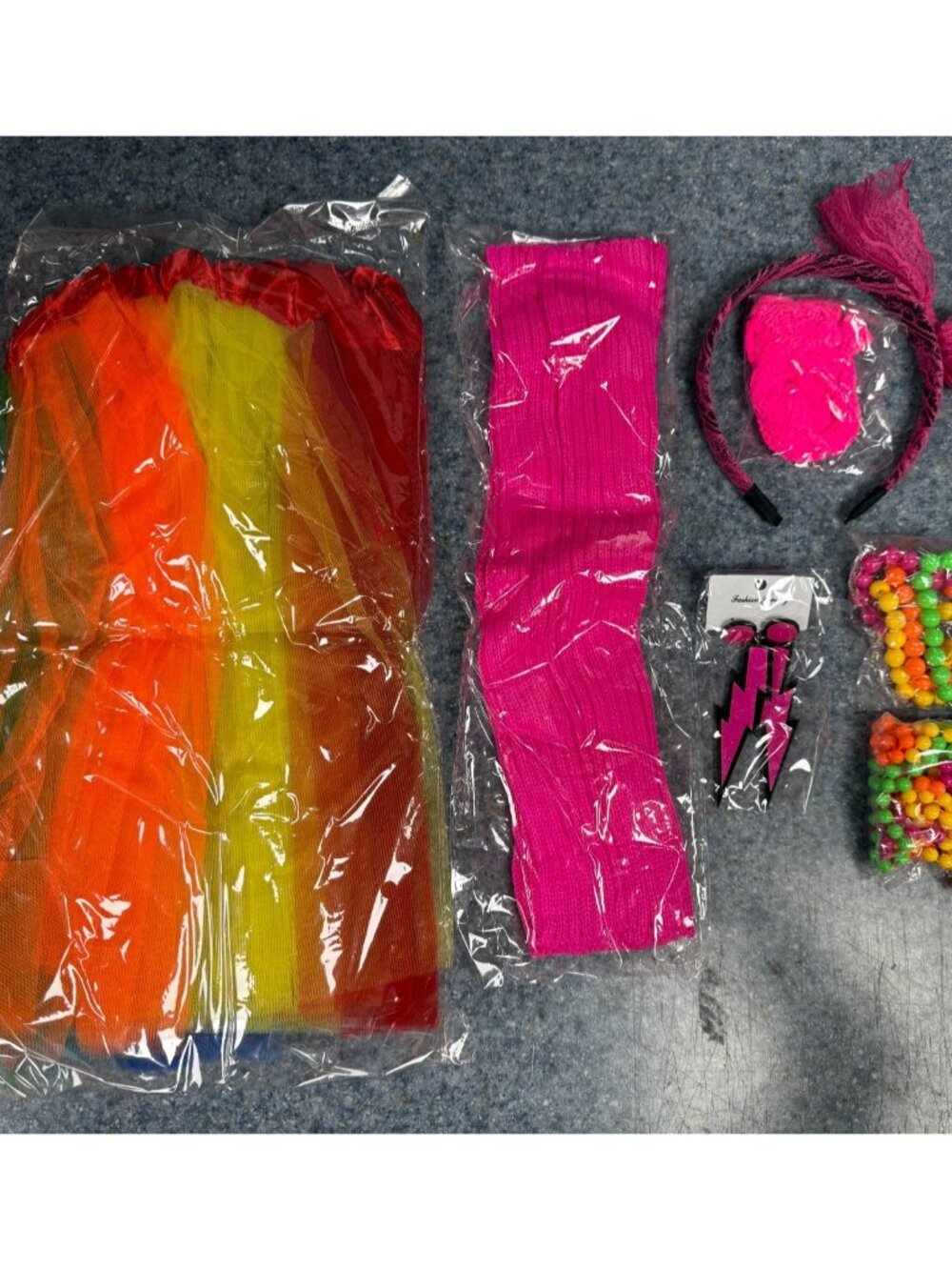 Womens MULTI COLOR 80s Tutu Accessories Set themed party costume NEW IN BOX